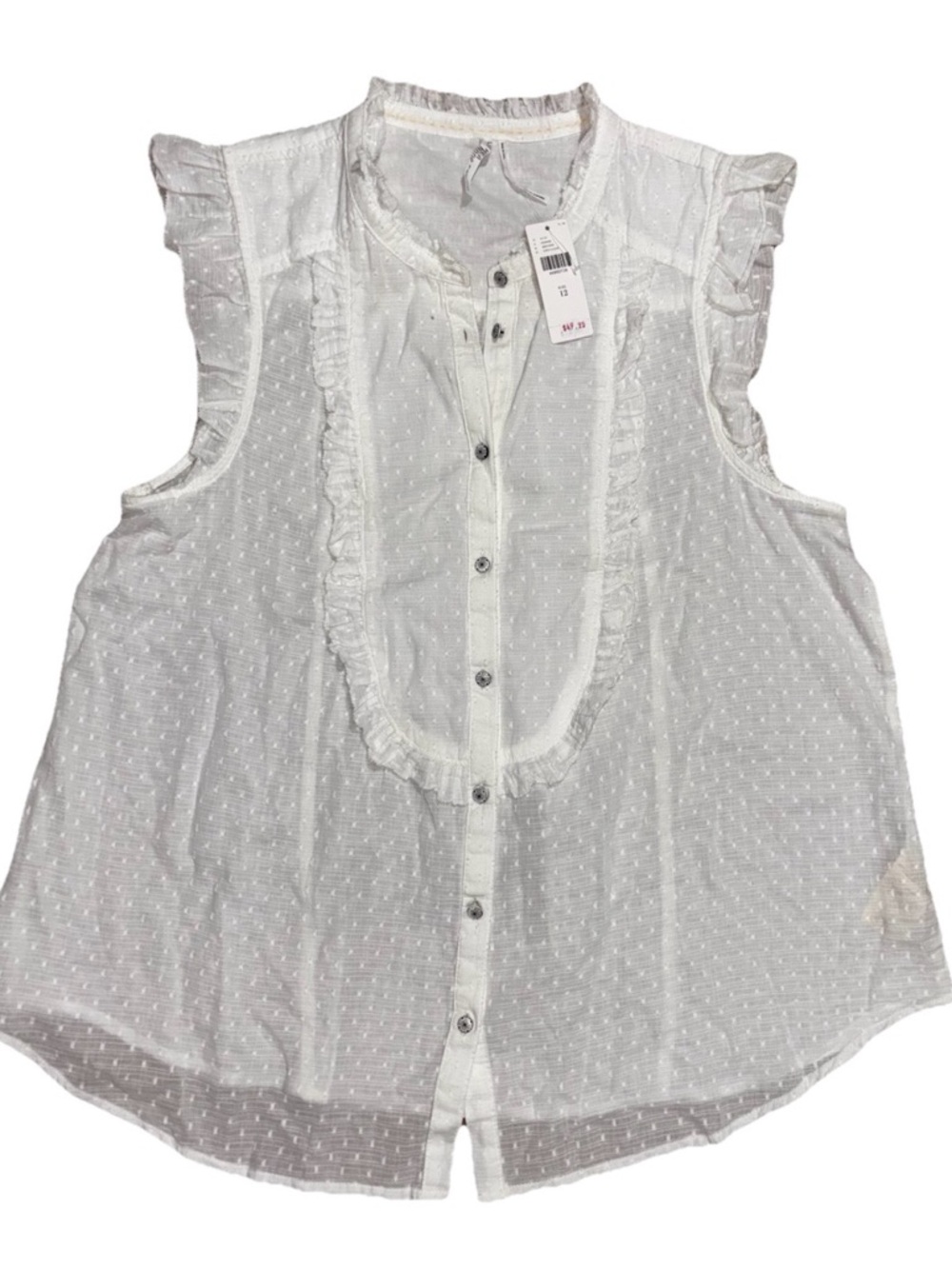 Anthropologie Feather Bone White Ruffle Blouse Size 12 NWT Cotton